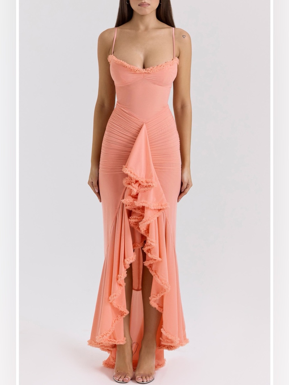 House of CB Coral Ruched Spaghetti-Strap Maxi Dress